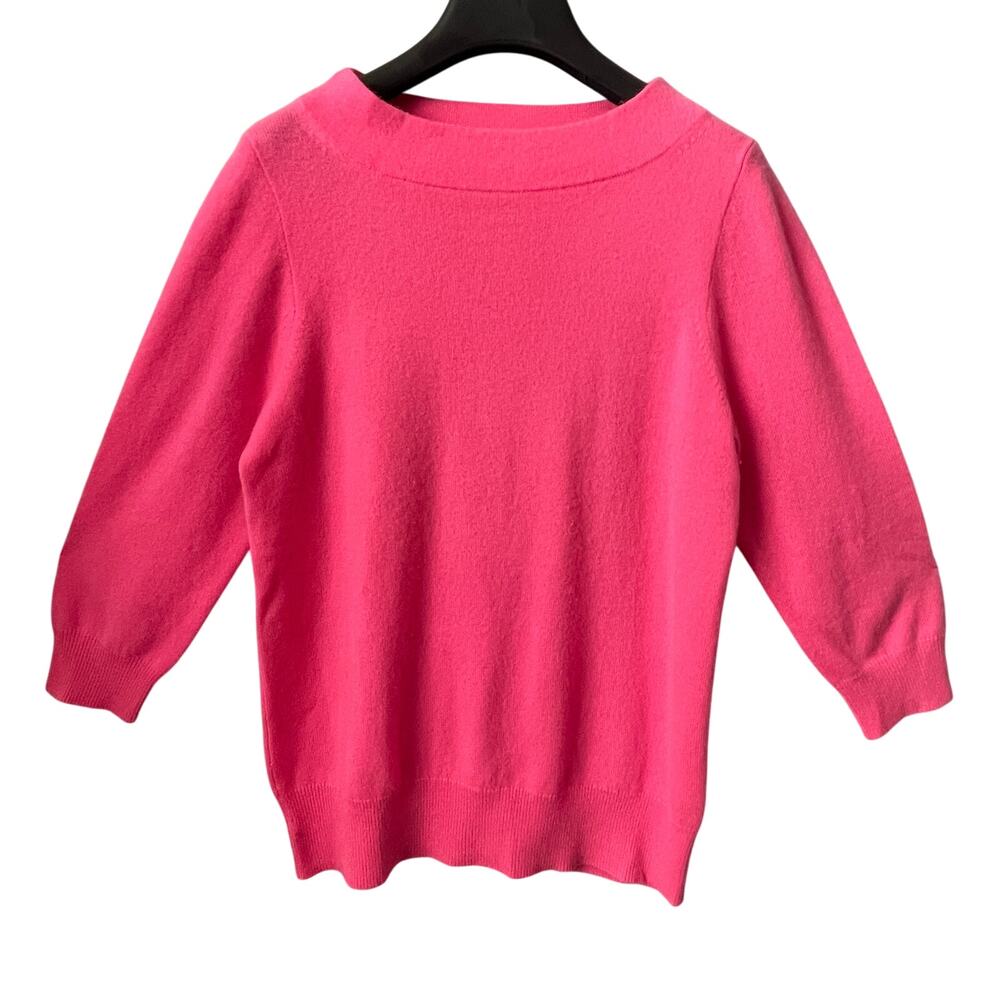 J. Crew Hot Pink 100% Italian Cashmere 3/4 Sleeve Boatneck Sweater Size Medium